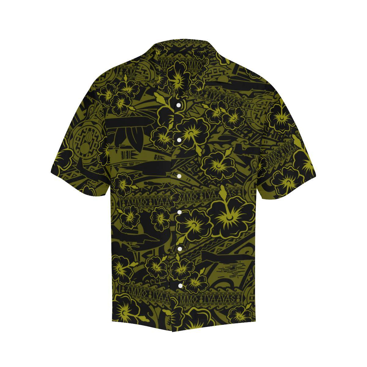 AMMO Hawaiian Shirt Black and Yellow Flowers Tribal Pattern AMMO Icons - AMMO Pisspot IYAAYAS Gear