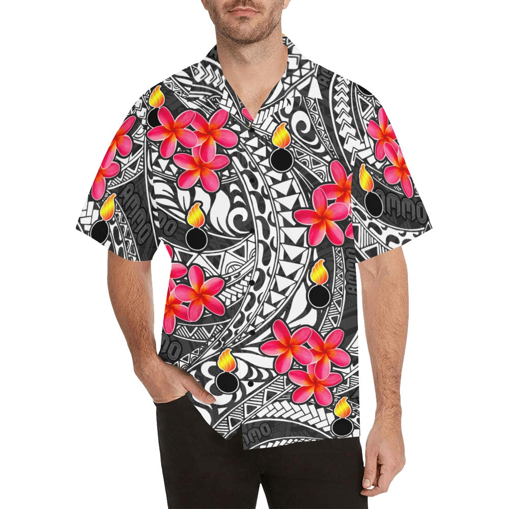 USAF AMMO Hawaiian Tribal Pattern with Plumeria Flowers Pisspots and Tribal Word AMMO All Over Hawaiian Shirt