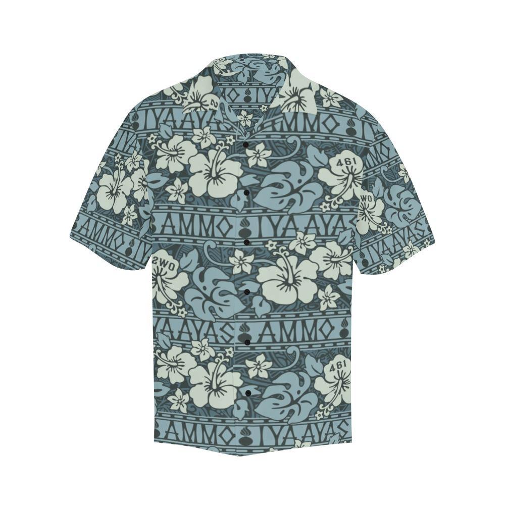 AMMO Hawaiian Shirt Blue Green Flowers and Tribal Pattern Underneath - AMMO Pisspot IYAAYAS Gear