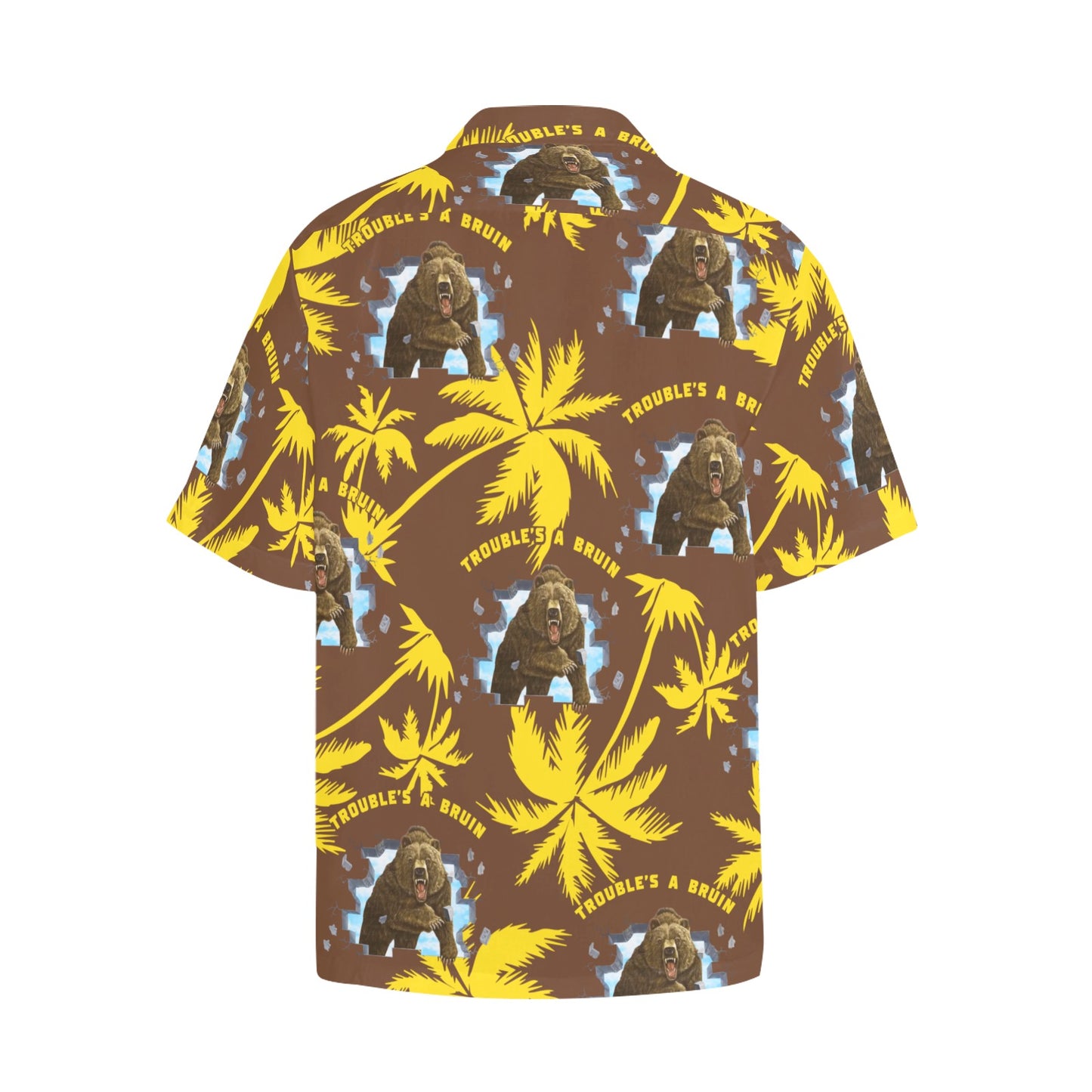 Fargo South High Troubles A Bruin Brown Bear Brick Wall Yellow Palm Trees Brown Hawaiian Shirt With Pocket