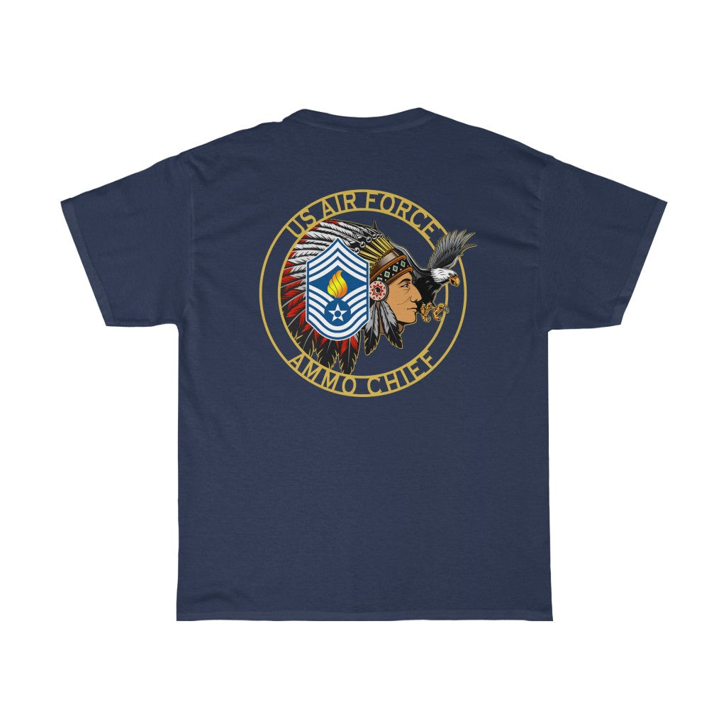 USAF AMMO Chief Native American Indian Full Headdress Stripes Pisspot Flames Eagle Unisex Heavy Cotton Tee