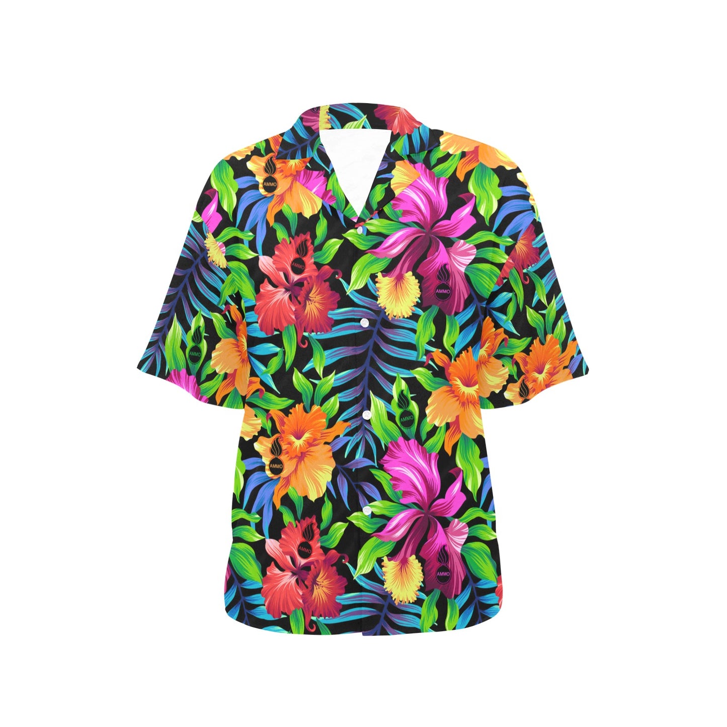 Bright Tropical Flowers With Leaves And Pisspots AMMO Womens Hawaiian Shirt