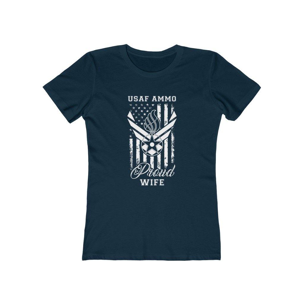 USAF AMMO AF Vector Logo With Pisspot American Flag Proud Wife Women's The Boyfriend Tee - AMMO Pisspot IYAAYAS Gear
