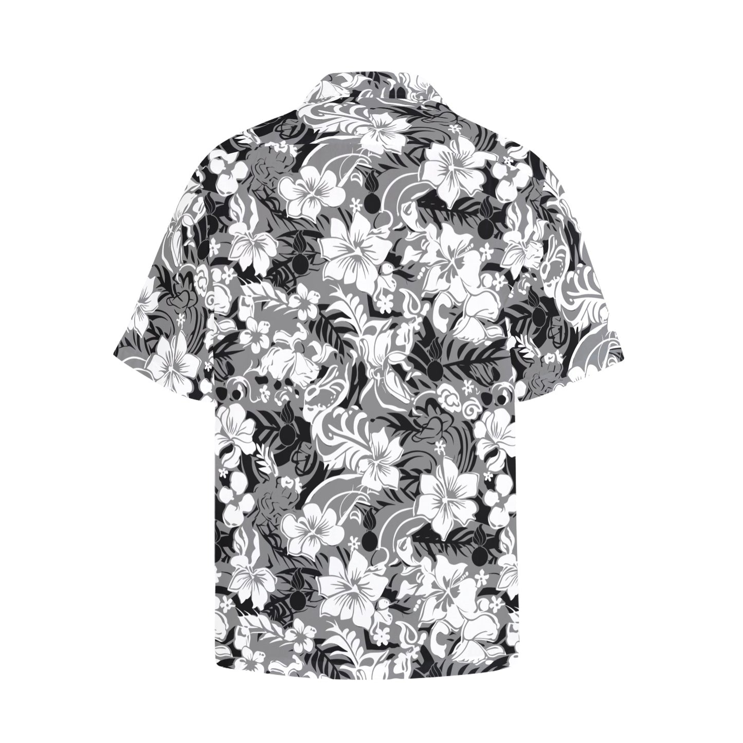 USAF AMMO Black White And Grey Flowers Leaves And Pisspots Mens Left Chest Pocket Hawaiian Shirt