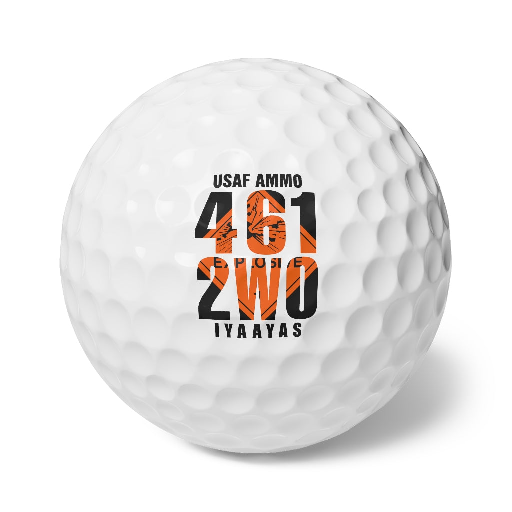 USAF AMMO Explosive Placard 461 2W0 IYAAYAS Logo Munitions Heritage Golf Balls, 6pcs