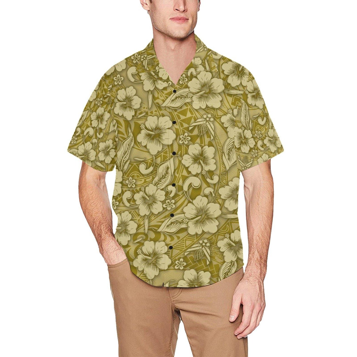 Gold Tribal Flowers AF Vector Logo Pisspot AMMO Hawaiian Shirt With Left Chest Pocket - AMMO Pisspot IYAAYAS Gear