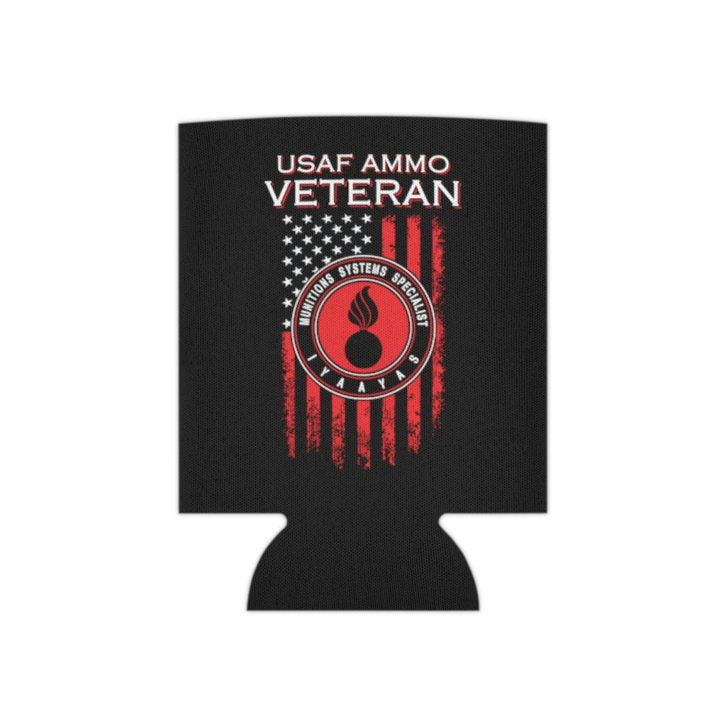 USAF AMMO Veteran Vertical American Flag Circle Logo With Pisspot Red and White Can Cooler