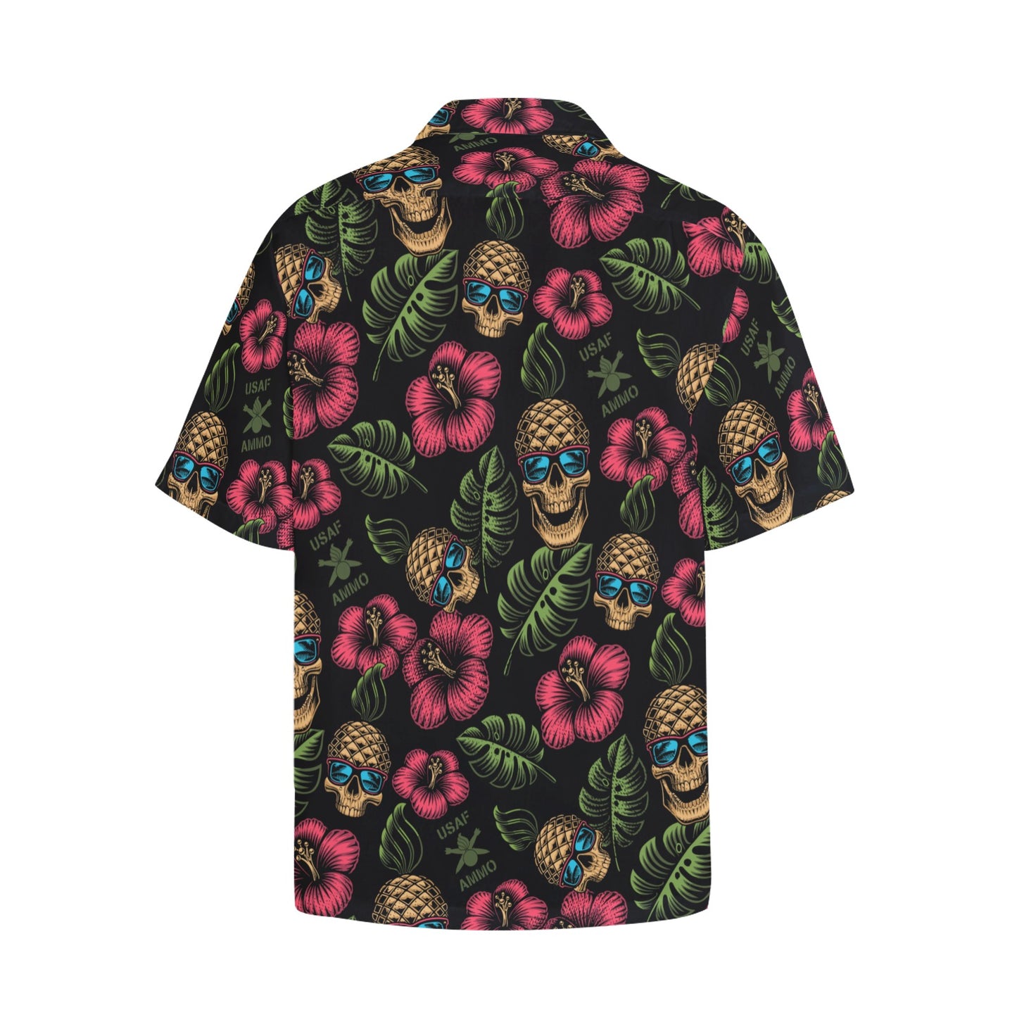 Pineapple Pisspots with Leaves Flowers USAF AMMO logo AMMO Hawaiian Shirt With Left Chest Pocket