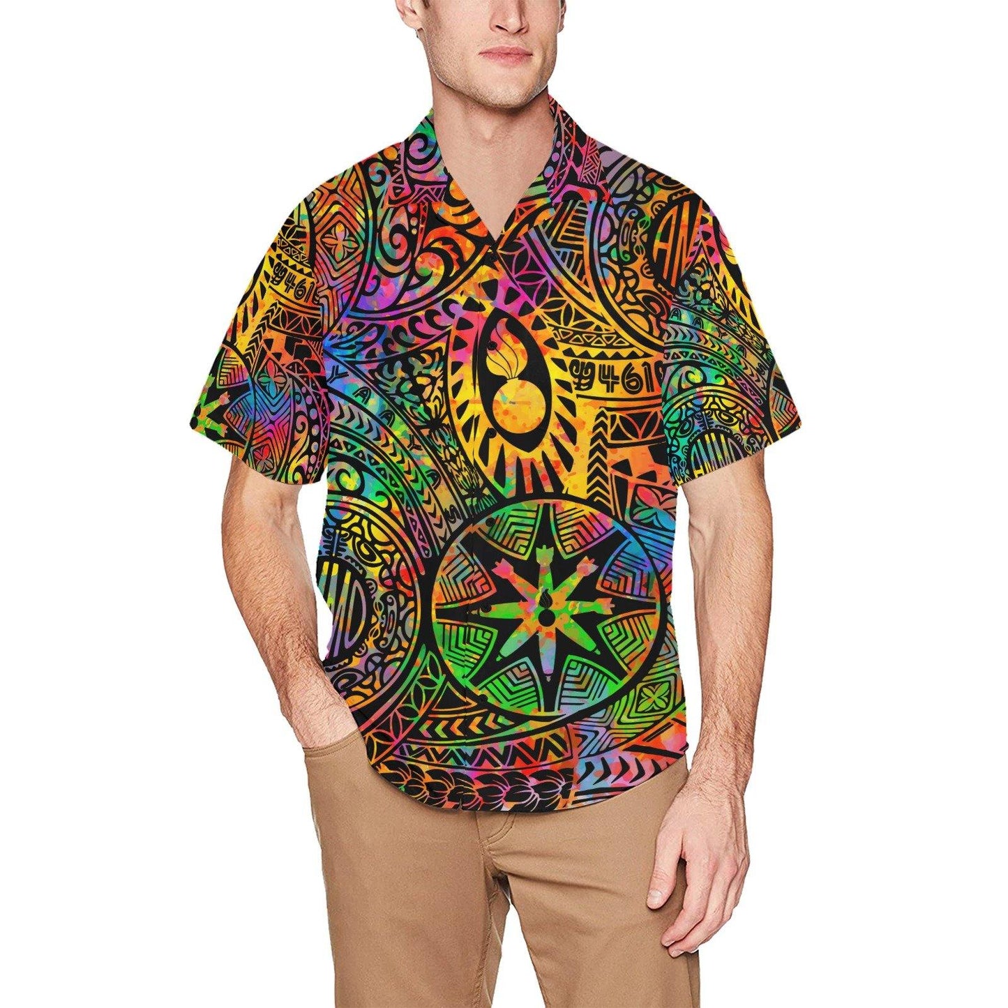 AMMO Watercolor Splatter Tribal Men's All Over Print Hawaiian Shirt With Left Chest Pocket - AMMO Pisspot IYAAYAS Gear