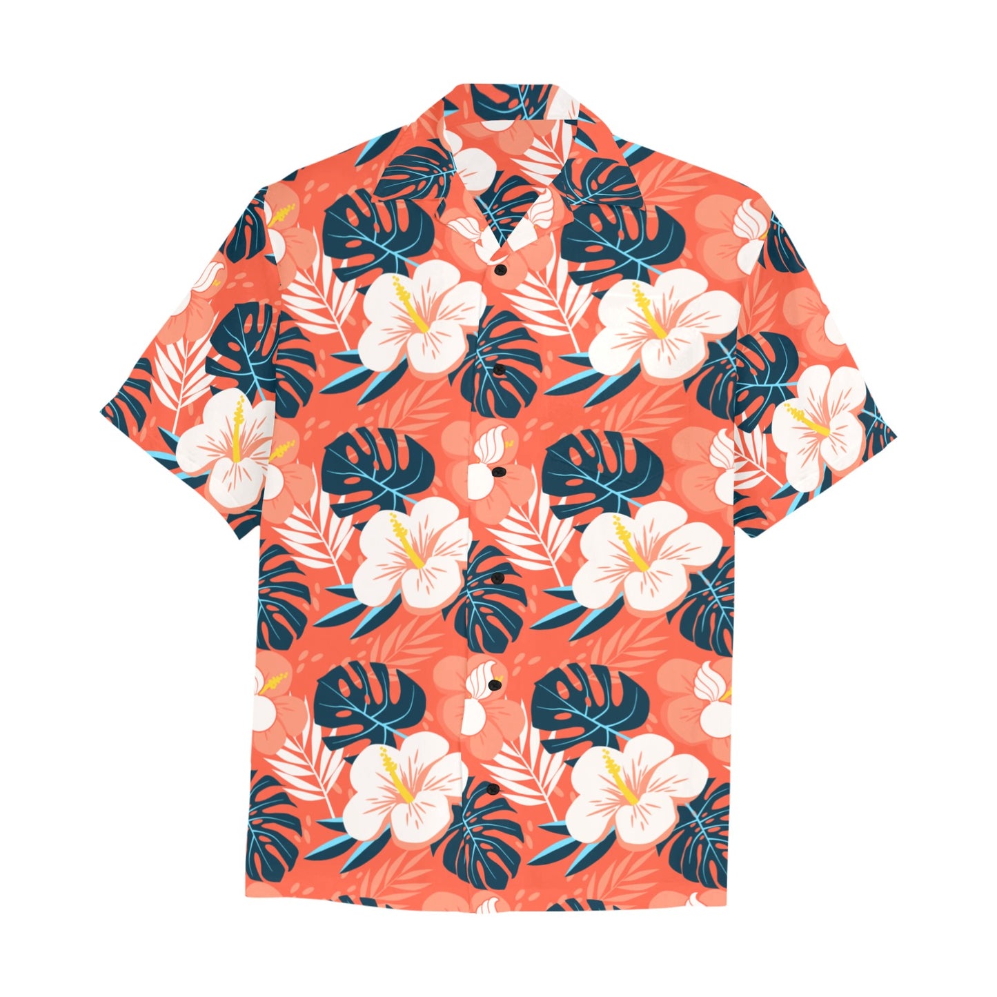 USAF AMMO Flowers Leaves and Pisspots Orange Background Mens Front Left Chest Pocket Hawaiian Shirt