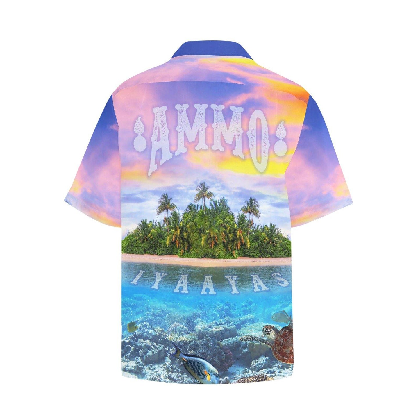 USAF AMMO IYAAYAS Pisspots Island Sky Water and Coral Reef AMMO Hawaiian Shirt With Front Left Chest Pocket - AMMO Pisspot IYAAYAS Gear