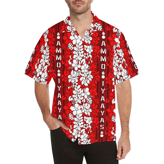 AMMO Hawaiian Shirt Red and White Vertical Flower Pattern V2 Mens Hawaiian Shirt