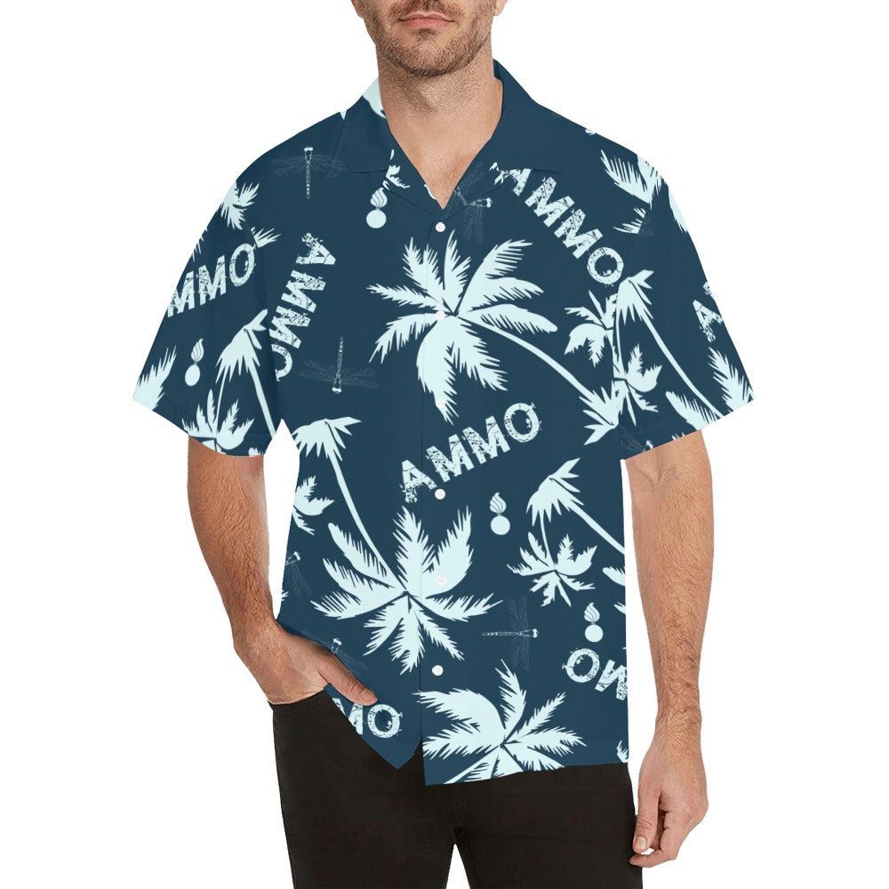 AMMO Hawaiian Shirt Tropical Palm Tree AMMO Pisspot Dragon Fly Pattern