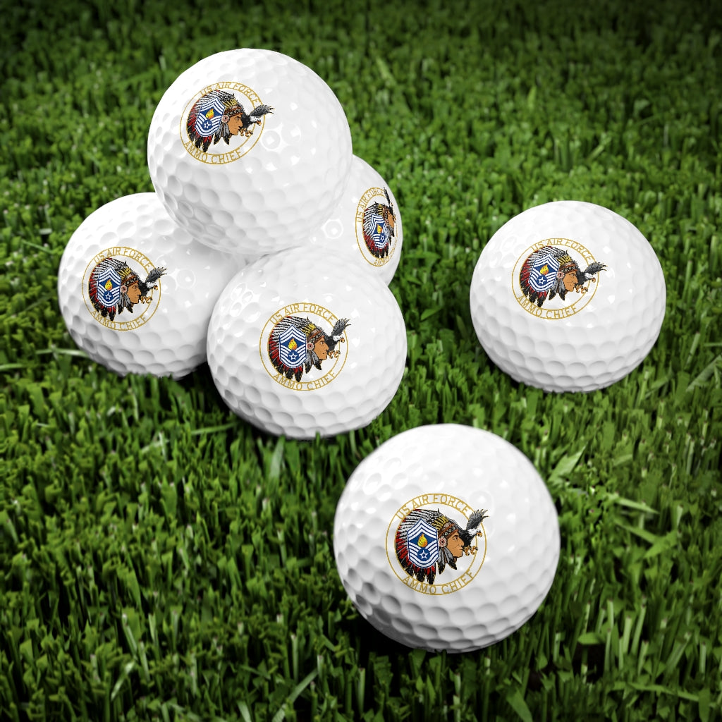 USAF AMMO Chief Stripes Pisspot Eagle Head Circular Logo Munitions Heritage Golf Balls, 6pcs