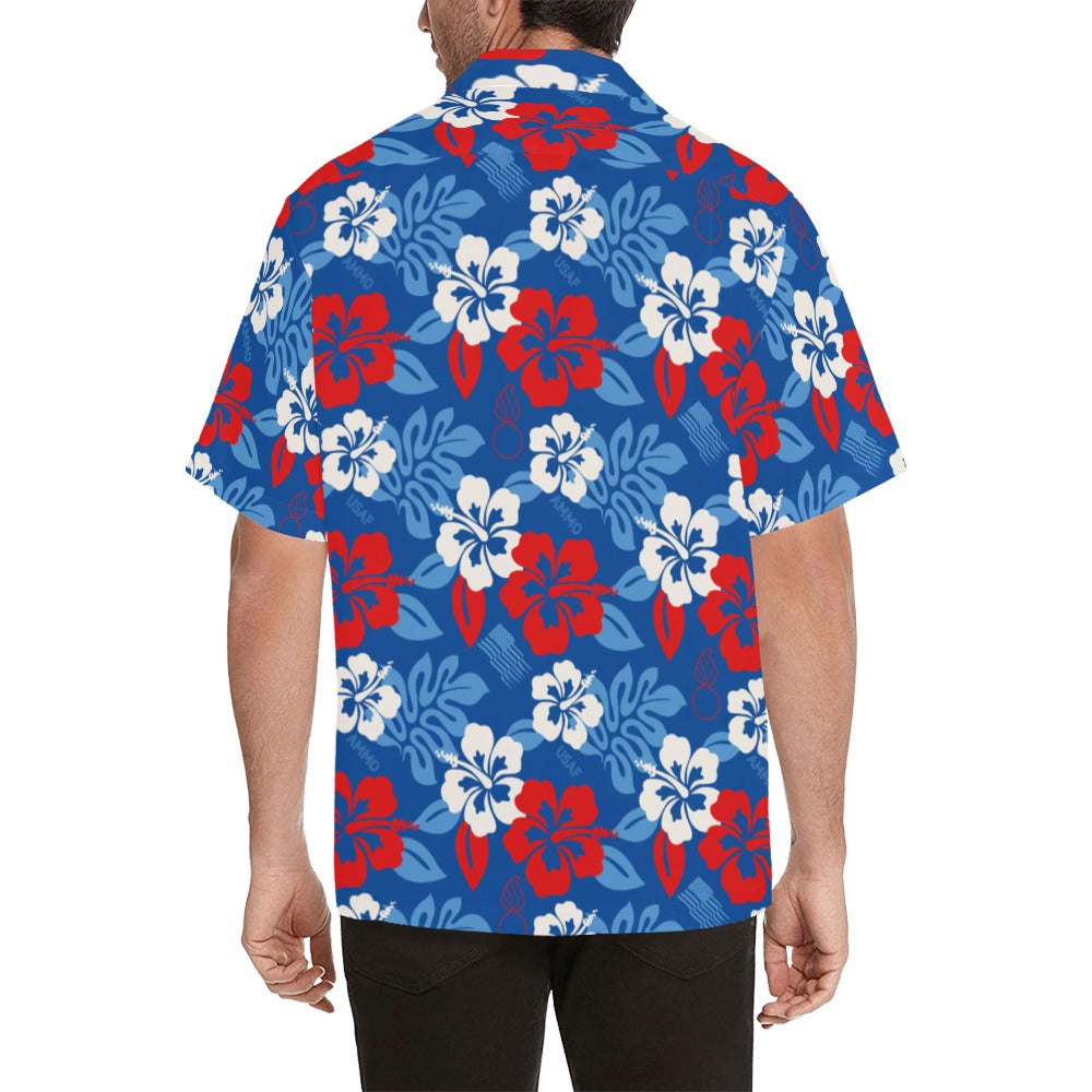 Red White and Blue American Flag Pisspot USAF AMMO Patriotic Mens Hawaiian Shirt