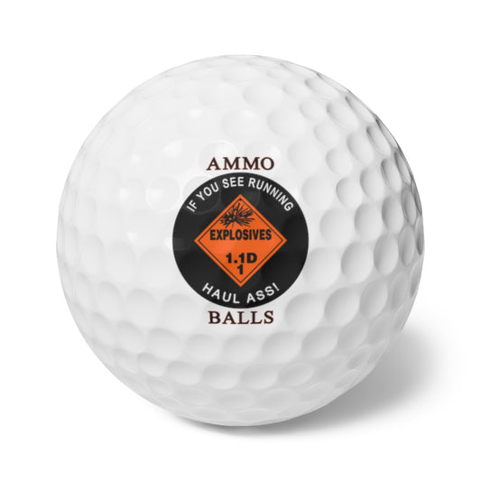 USAF AMMO Explosive Placard If You See Me Running Haul Ass Logo AMMO BALLS Logo Golf Balls, 6pcs