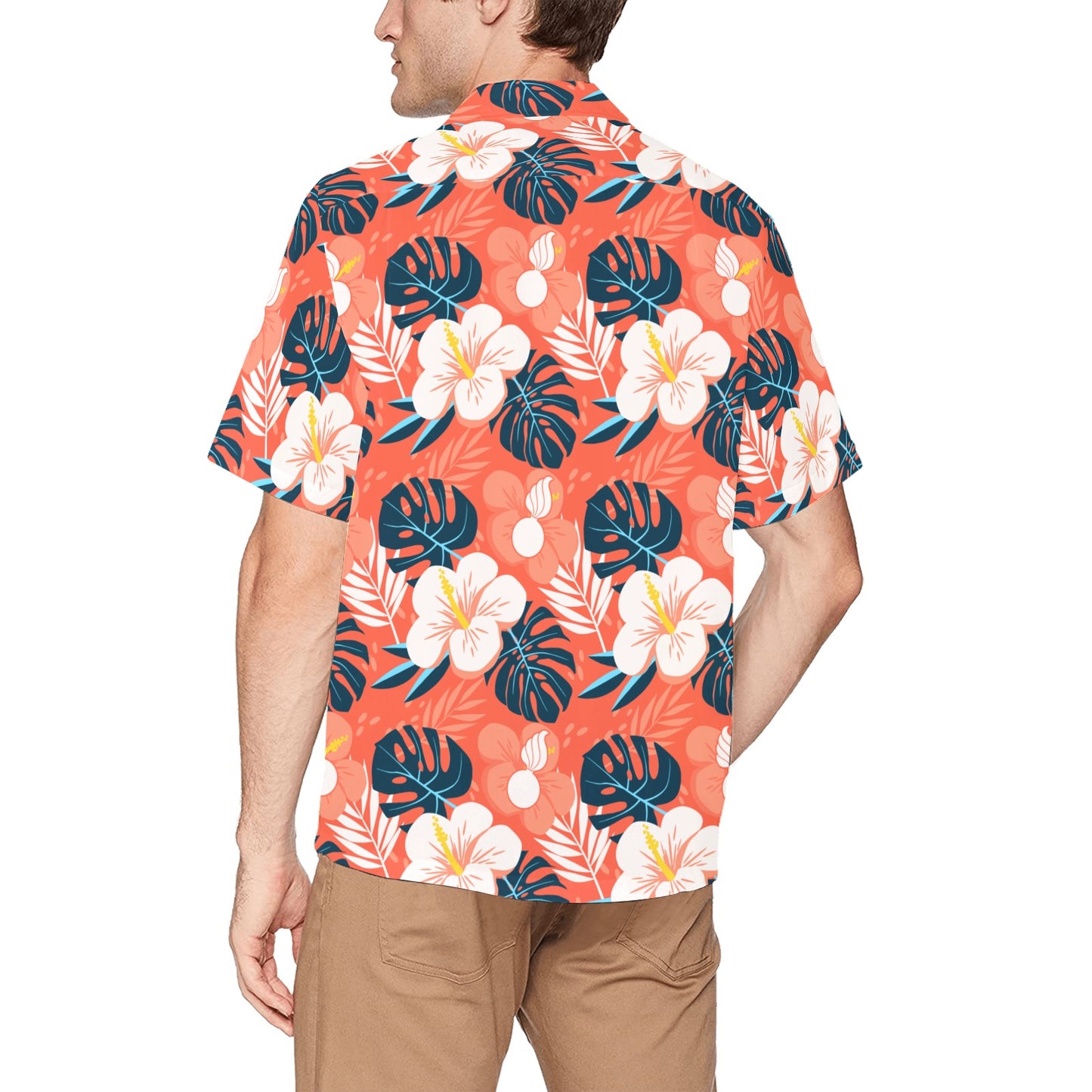 USAF AMMO Flowers Leaves and Pisspots Orange Background Mens Front Left Chest Pocket Hawaiian Shirt