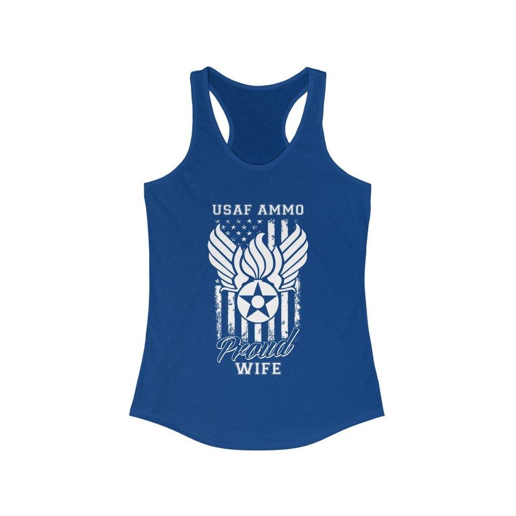USAF AMMO Flag Hap Arnold Logo With Pisspot Proud Wife Womens Ideal Racerback Tank Top - AMMO Pisspot IYAAYAS Gear