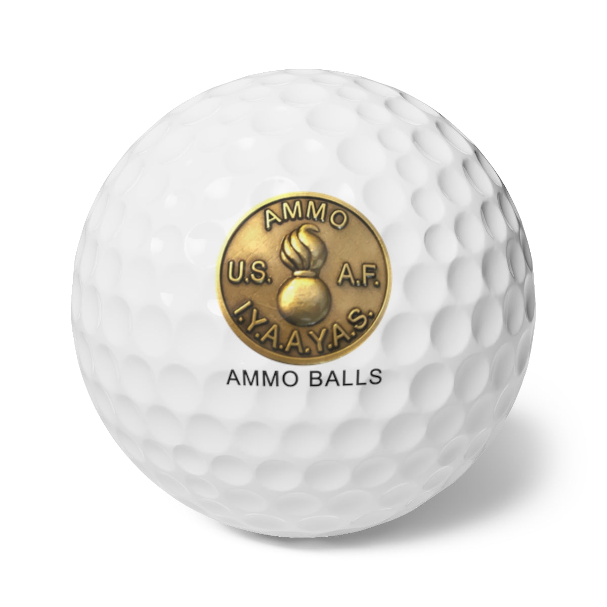 Basic USAF AMMO Coin Pisspot IYAAYAS AMMO BALLS Logo Golf Balls, 6pcs