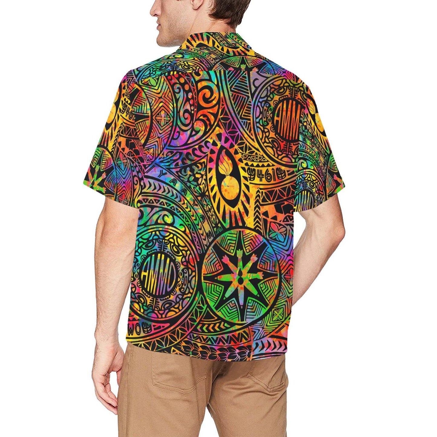 AMMO Watercolor Splatter Tribal Men's All Over Print Hawaiian Shirt With Left Chest Pocket - AMMO Pisspot IYAAYAS Gear