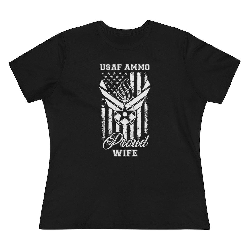 USAF AMMO  Proud Wife Vertical American Flag AF Vector Logo With Pisspot Women's Premium Tee - AMMO Pisspot IYAAYAS Gear