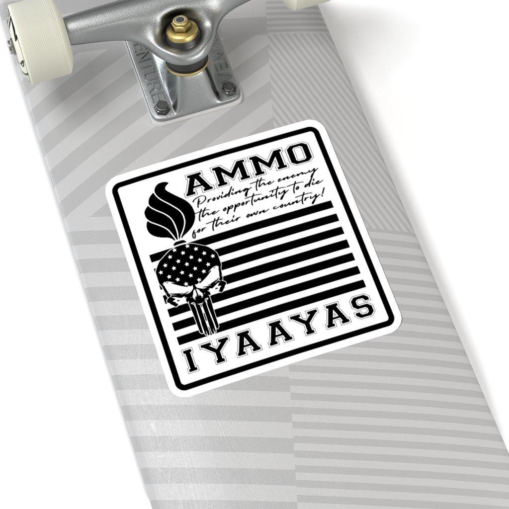 USAF AMMO Punisher Pisspot Skull Flames Flag IYAAYAS Kiss-Cut Vinyl Sticker - AMMO Pisspot IYAAYAS Gear