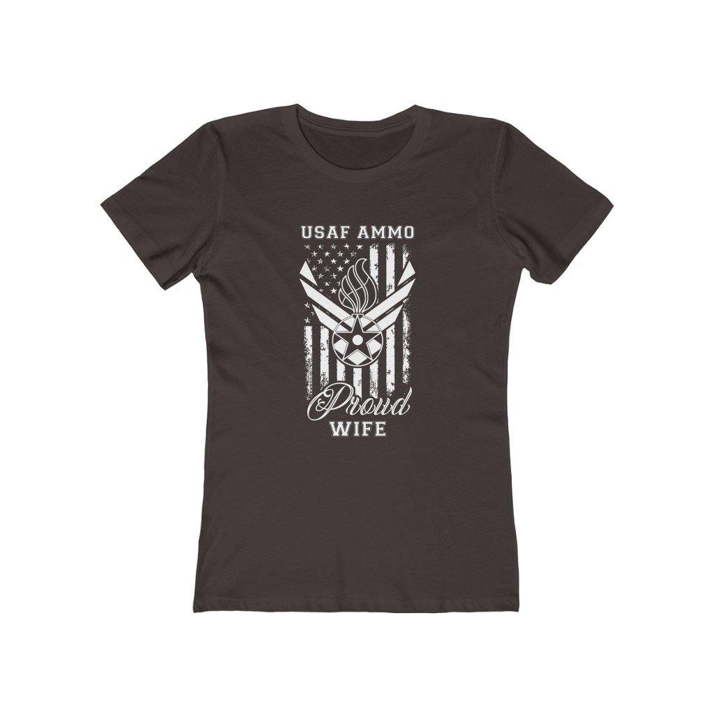 USAF AMMO AF Vector Logo With Pisspot American Flag Proud Wife Women's The Boyfriend Tee - AMMO Pisspot IYAAYAS Gear