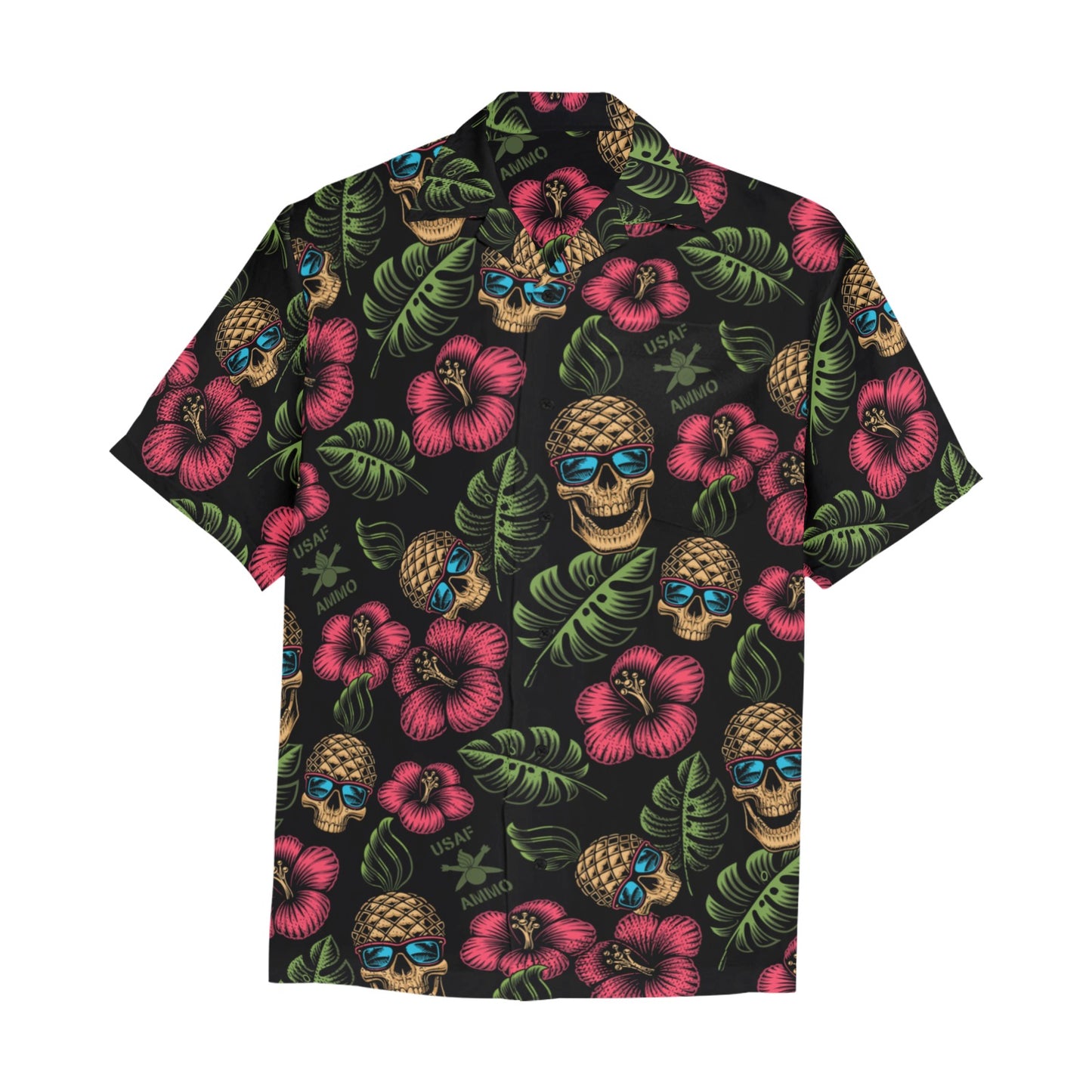 Pineapple Pisspots with Leaves Flowers USAF AMMO logo AMMO Hawaiian Shirt With Left Chest Pocket