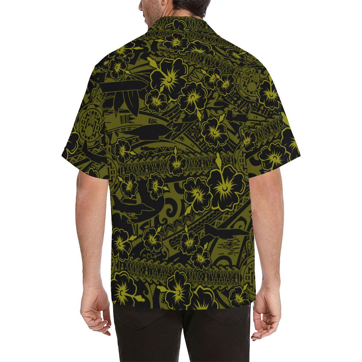 AMMO Hawaiian Shirt Black and Yellow Flowers Tribal Pattern AMMO Icons - AMMO Pisspot IYAAYAS Gear