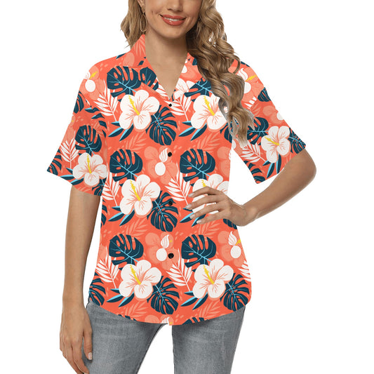 USAF AMMO Flowers Leaves and Pisspots Orange Background Womens Hawaiian Shirt