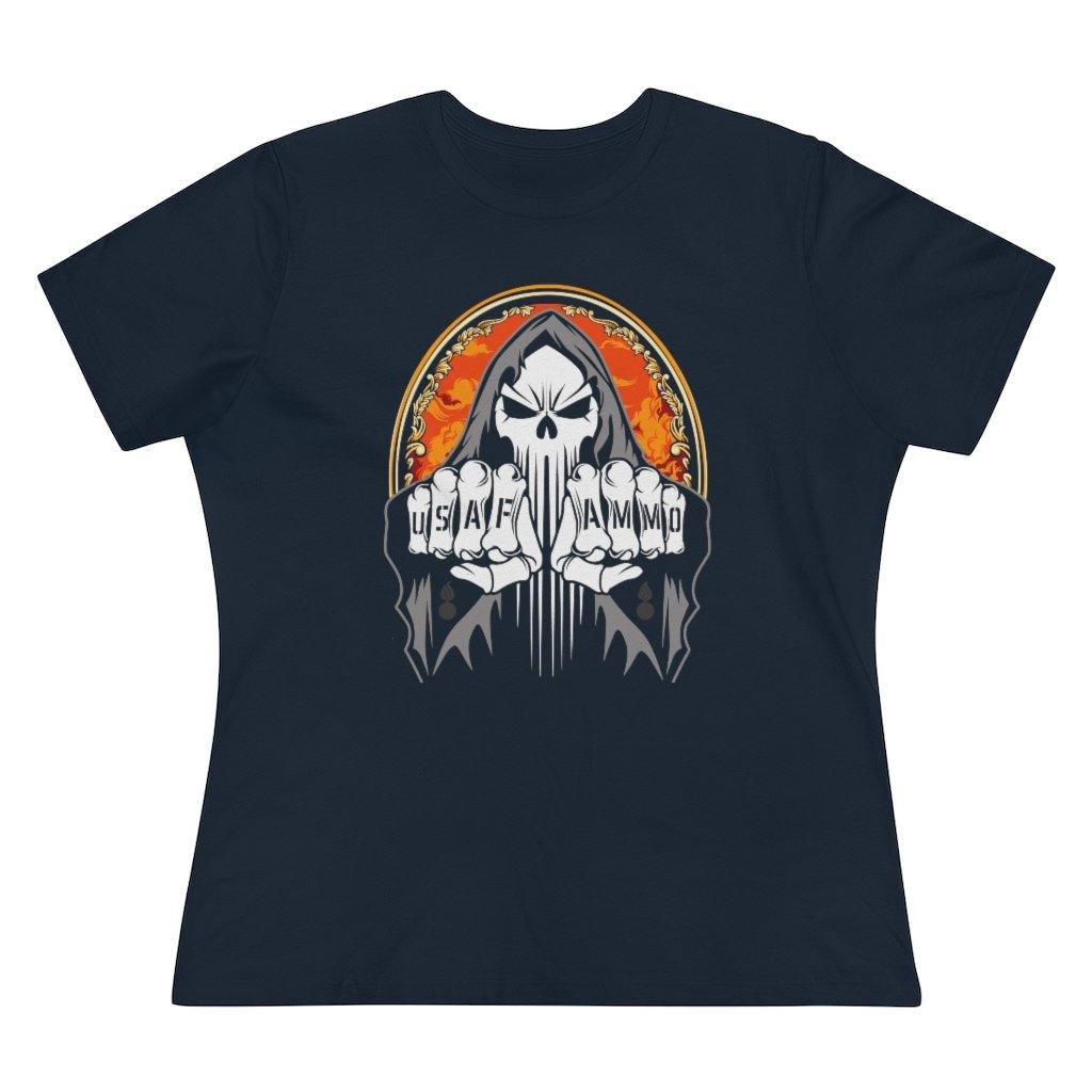 Grim Reaper USAF AMMO Fists Cloak Fiery Background Pisspots Women's Premium Tee - AMMO Pisspot IYAAYAS Gear