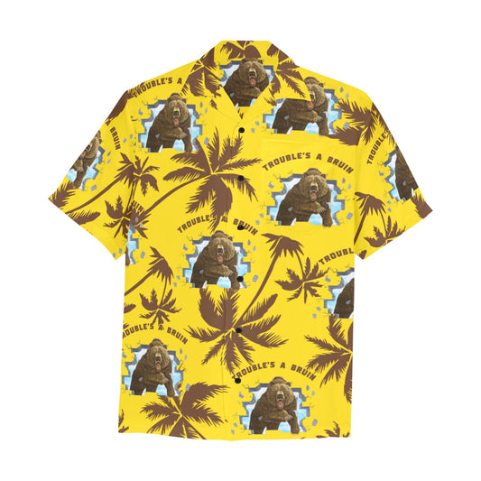 Fargo South High Troubles A Bruin Brown Bear Brick Wall Brown Palm Trees Yellow Hawaiian Shirt With Pocket