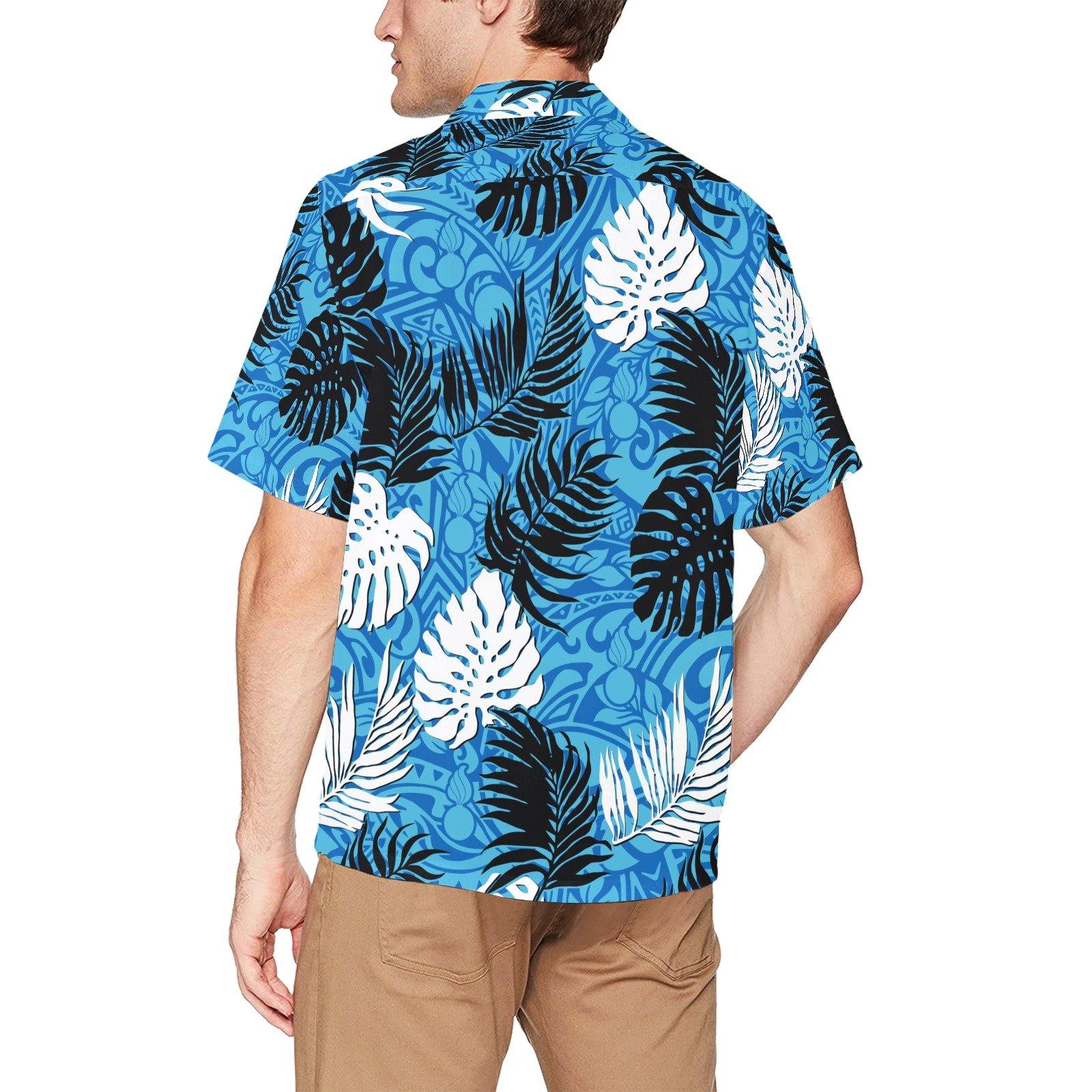 USAF AMMO Two Tone Blue Tribal With Pisspots and White and Black Leaves AMMO Hawaiian Shirt With Front Left Chest Pocket - AMMO Pisspot IYAAYAS Gear