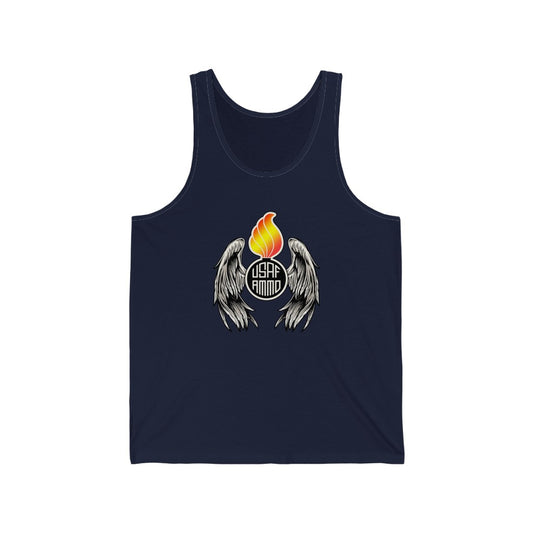 AMMO Pisspot With Wings and Circular USAF AMMO Center Logo Unisex Jersey Tank Top