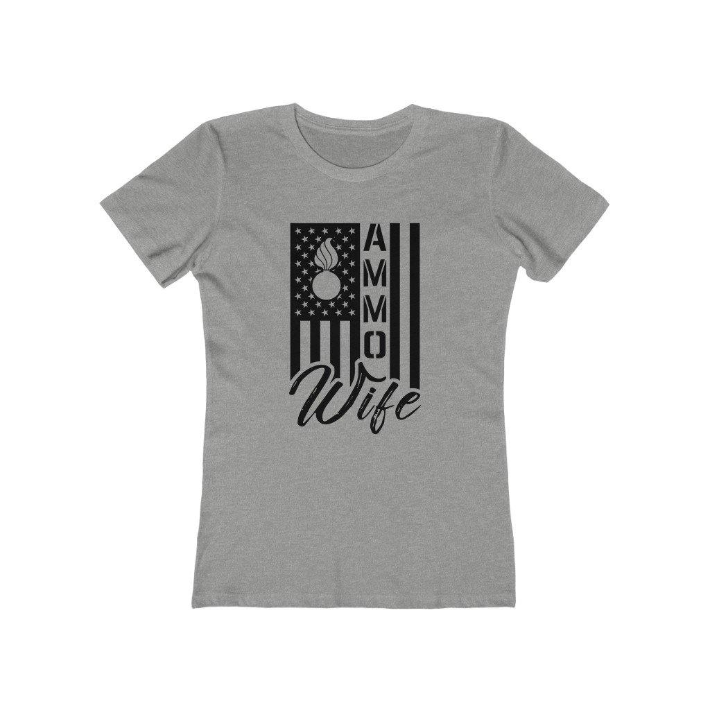 USAF AMMO Wife Light Shirts Vertical American Flag With Pisspot Inside Stars Women's The Boyfriend Tee - AMMO Pisspot IYAAYAS Gear