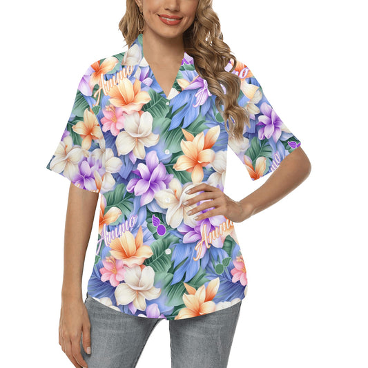 USAF AMMO Iridescent Pastel Flowers Leaves Pisspots and AMMO Word Womens Hawaiian Shirt