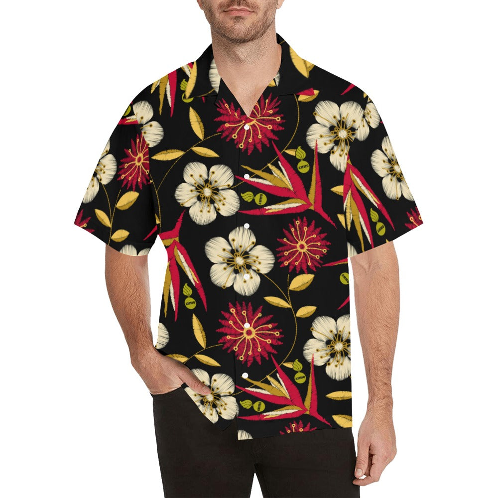 AMMO Hawaiian Shirt Black With Red and White Flowers with Pisspots and AMMO
