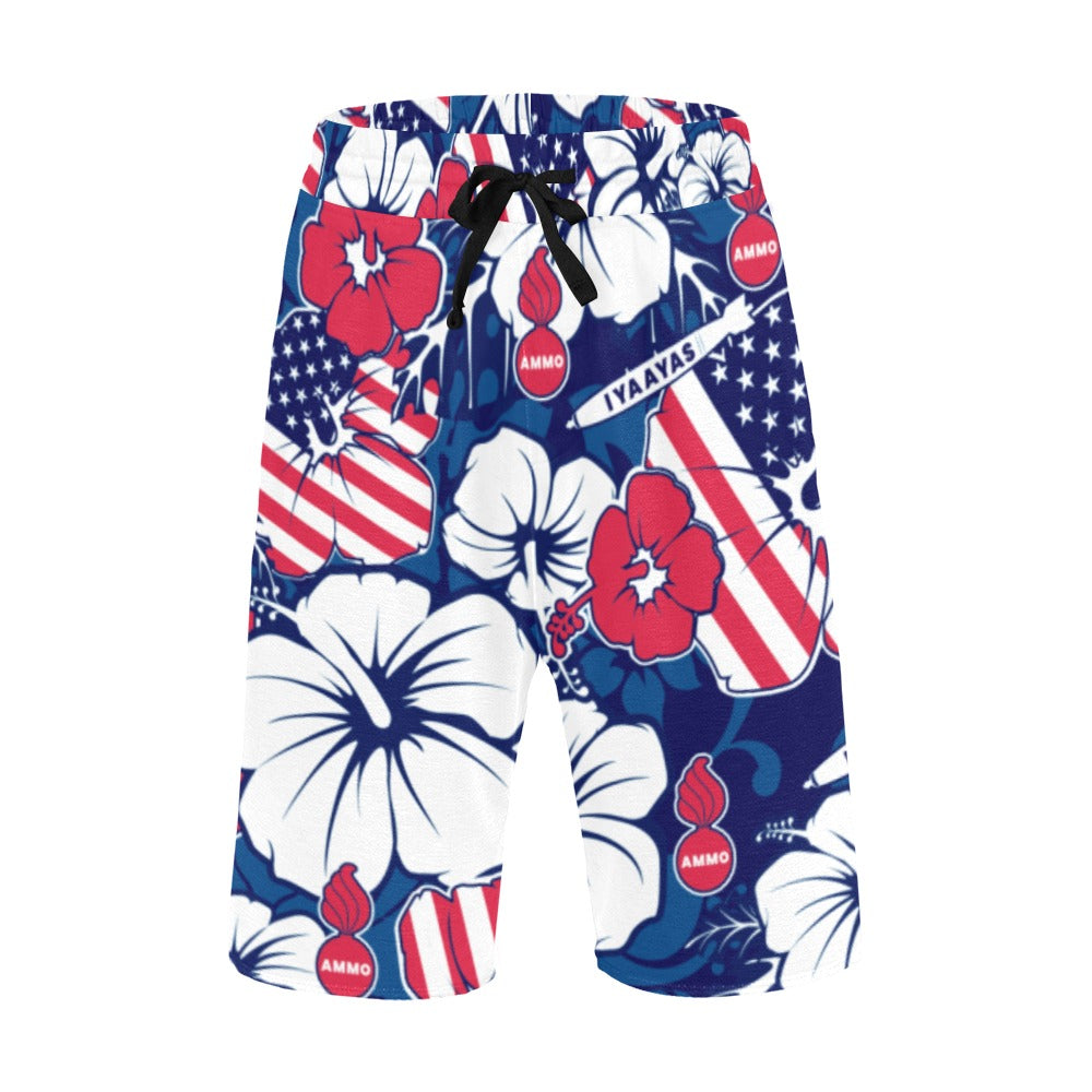 AMMO Red White and Blue Patriotic Casual Hawaiian Shorts