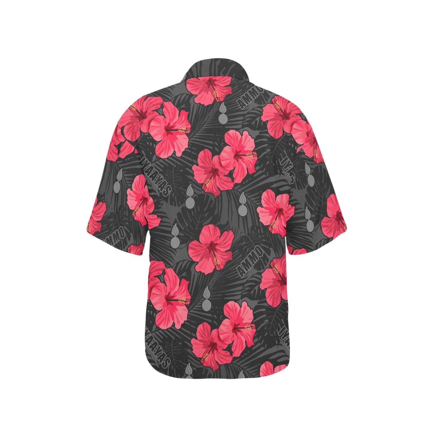 USAF AMMO Red and Pink Flowers With Black Grey Leaves Pisspots IYAAYAS AMMO Womens Hawaiian Shirt