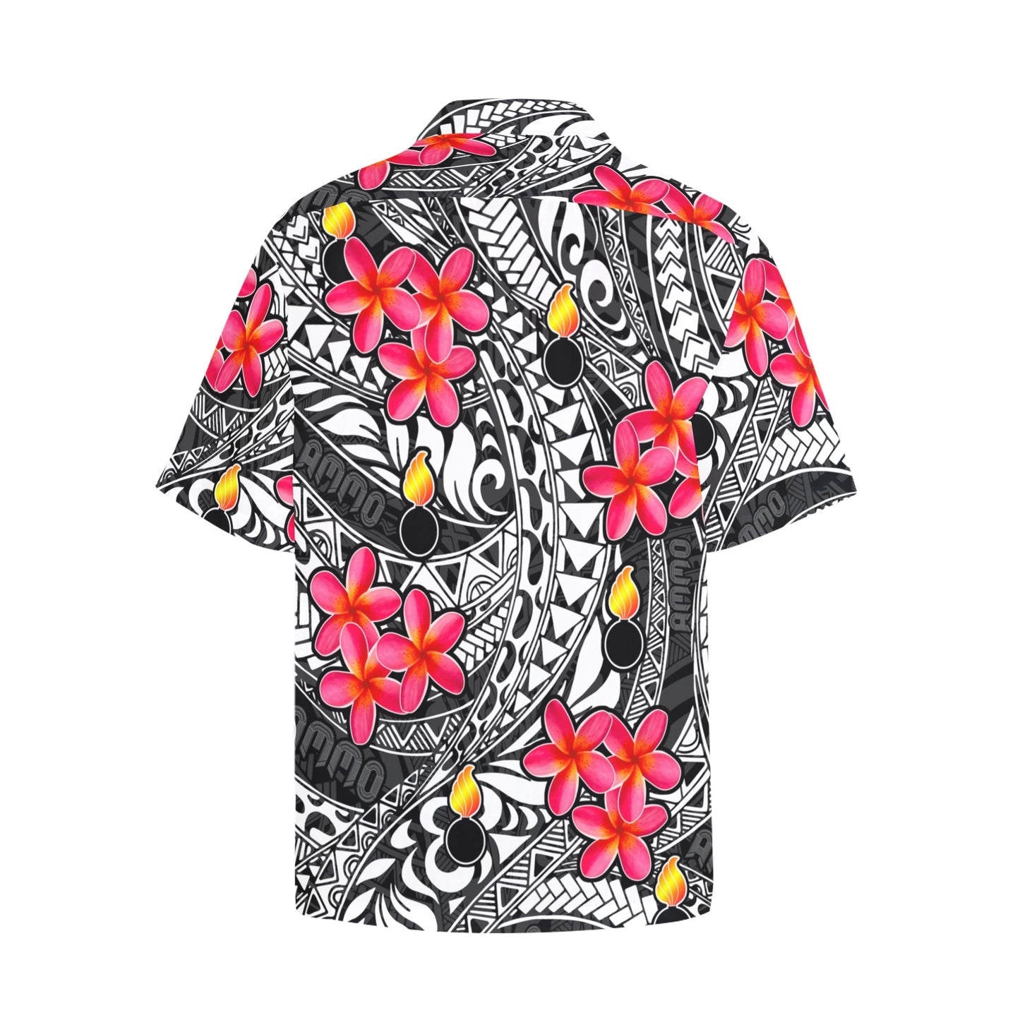 USAF AMMO Hawaiian Tribal Pattern with Plumeria Flowers Pisspots and Tribal Word AMMO All Over Hawaiian Shirt With Left Chest Pocket