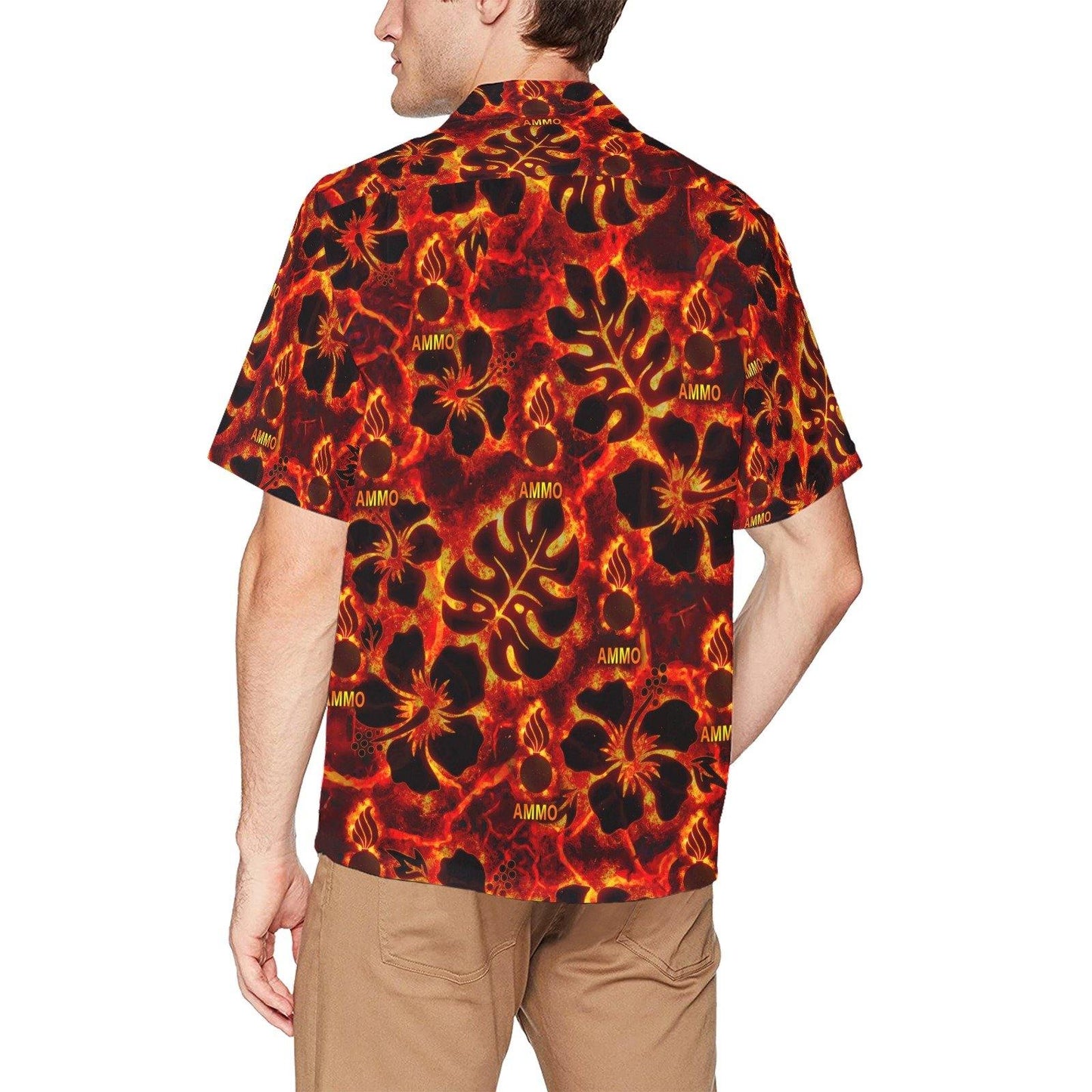 USAF AMMO Lava Fire Filled Flowers Leaves and Pisspots Hawaiian Shirt With Front Left Chest Pocket - AMMO Pisspot IYAAYAS Gear