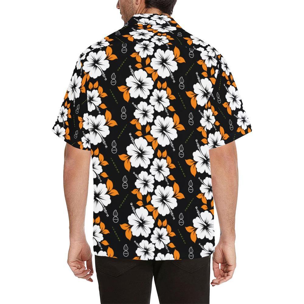 AMMO Hawaiian Shirt Black with Orange and White Flowers Pisspots IYAAYAS and JDAMs - AMMO Pisspot IYAAYAS Gear
