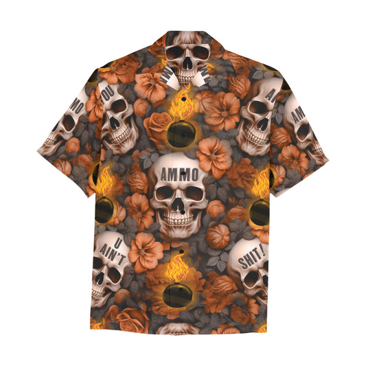 USAF AMMO Skulls Pisspots and IYAAYAS Spelled Out Mens Left Chest Pocket Hawaiian Shirt