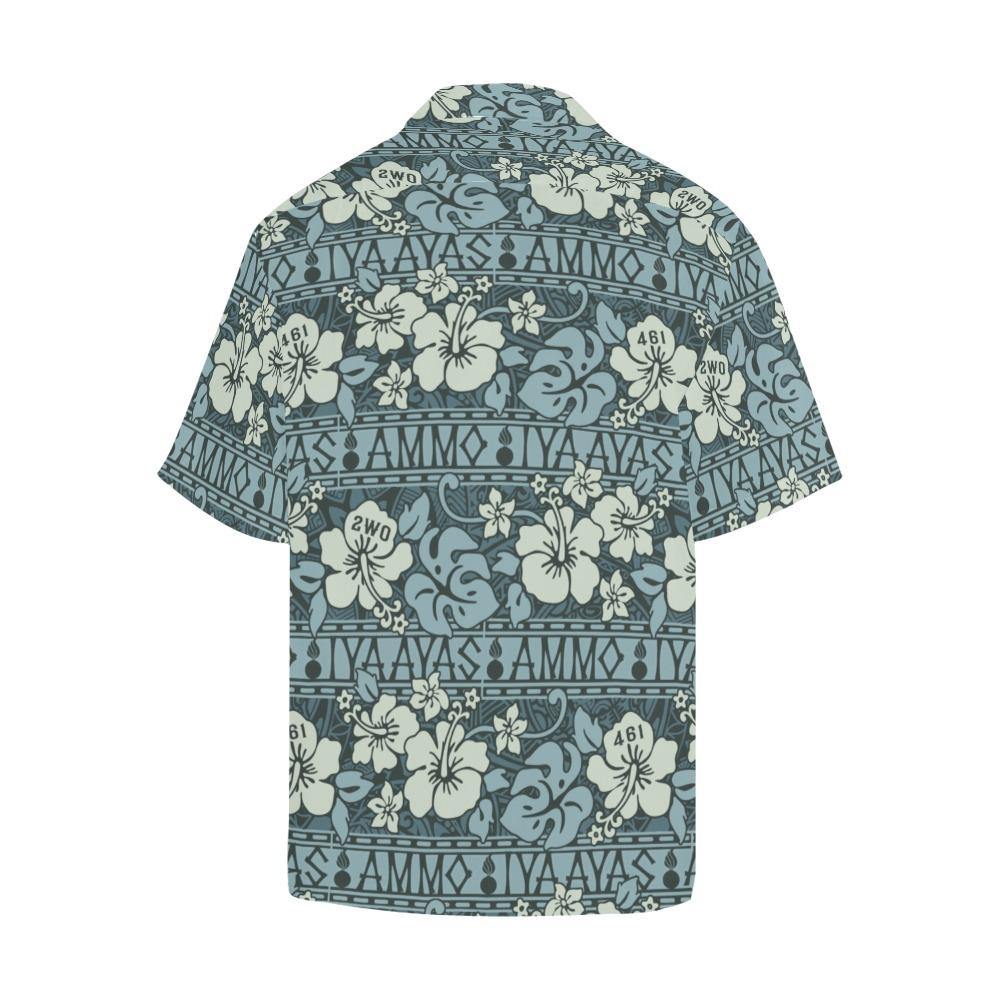 AMMO Hawaiian Shirt Blue Green Flowers and Tribal Pattern Underneath - AMMO Pisspot IYAAYAS Gear