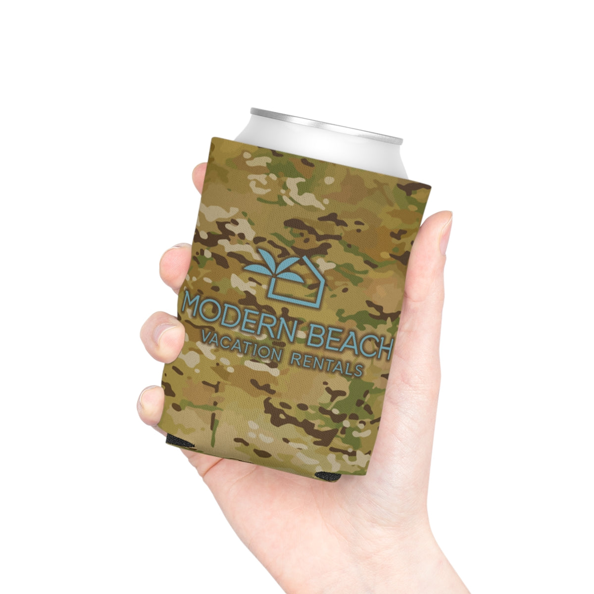 Modern Beach Vacation Rentals Basic Logo Camouflage OCP Can Coozie Cooler