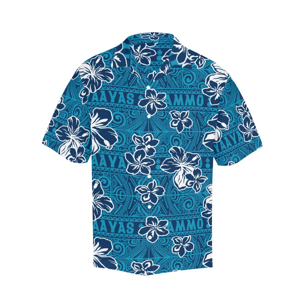 AMMO Hawaiian Shirt Blue Tribal With Flowers