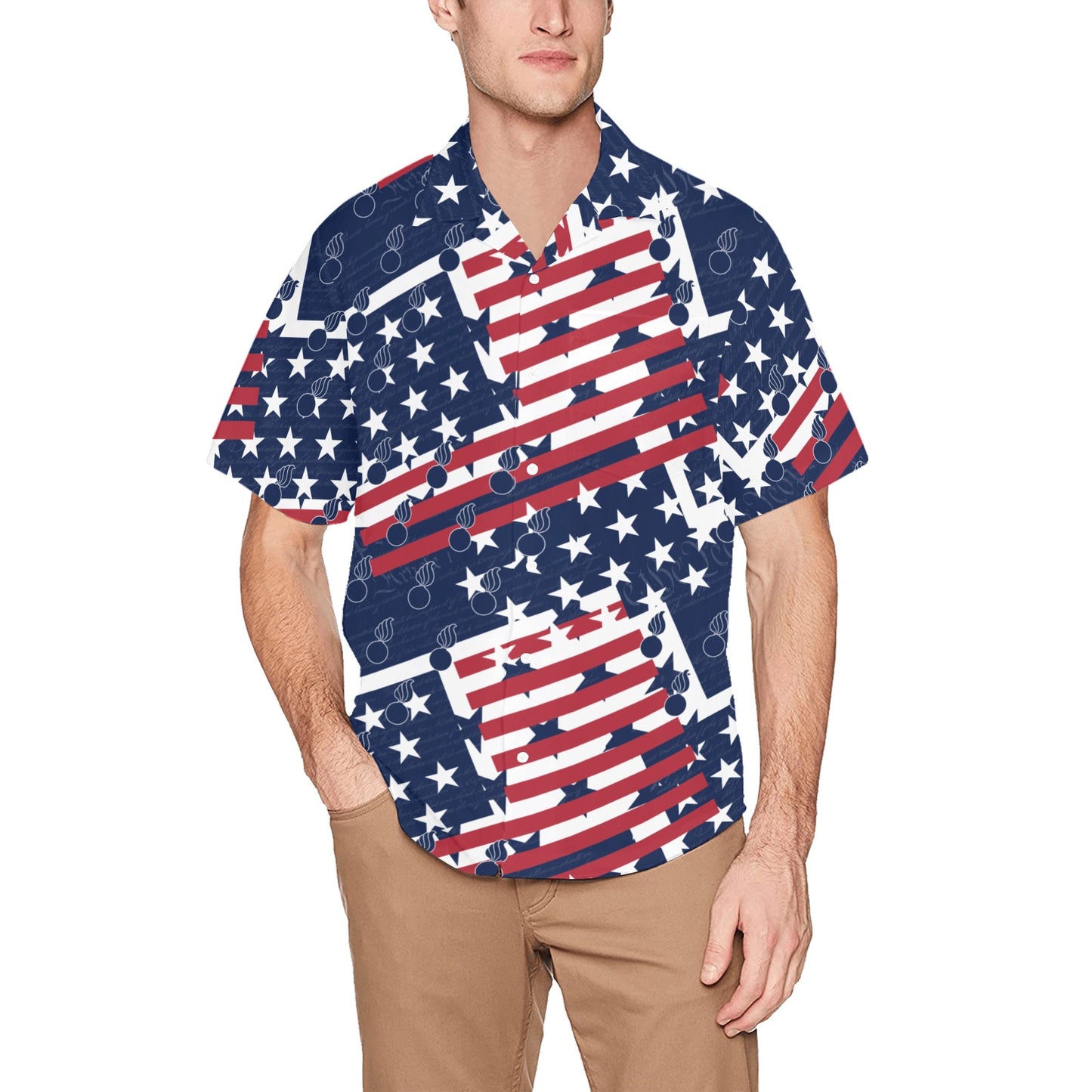 American Flag Grunge Pattern With Stars Stripes and Pisspots Mens Left Chest Pocket Hawaiian Shirt
