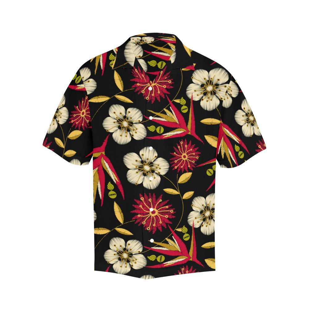 AMMO Hawaiian Shirt Black With Red and White Flowers with Pisspots and AMMO
