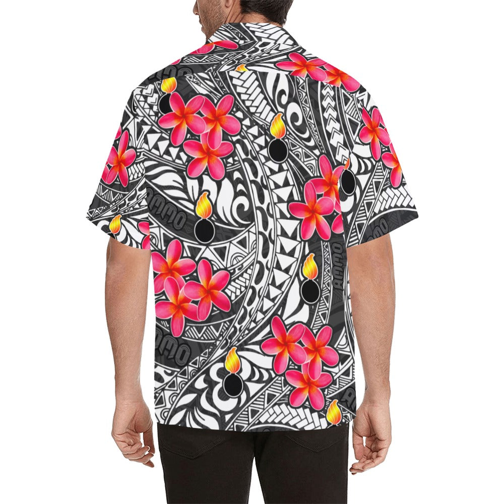 USAF AMMO Hawaiian Tribal Pattern with Plumeria Flowers Pisspots and Tribal Word AMMO All Over Hawaiian Shirt