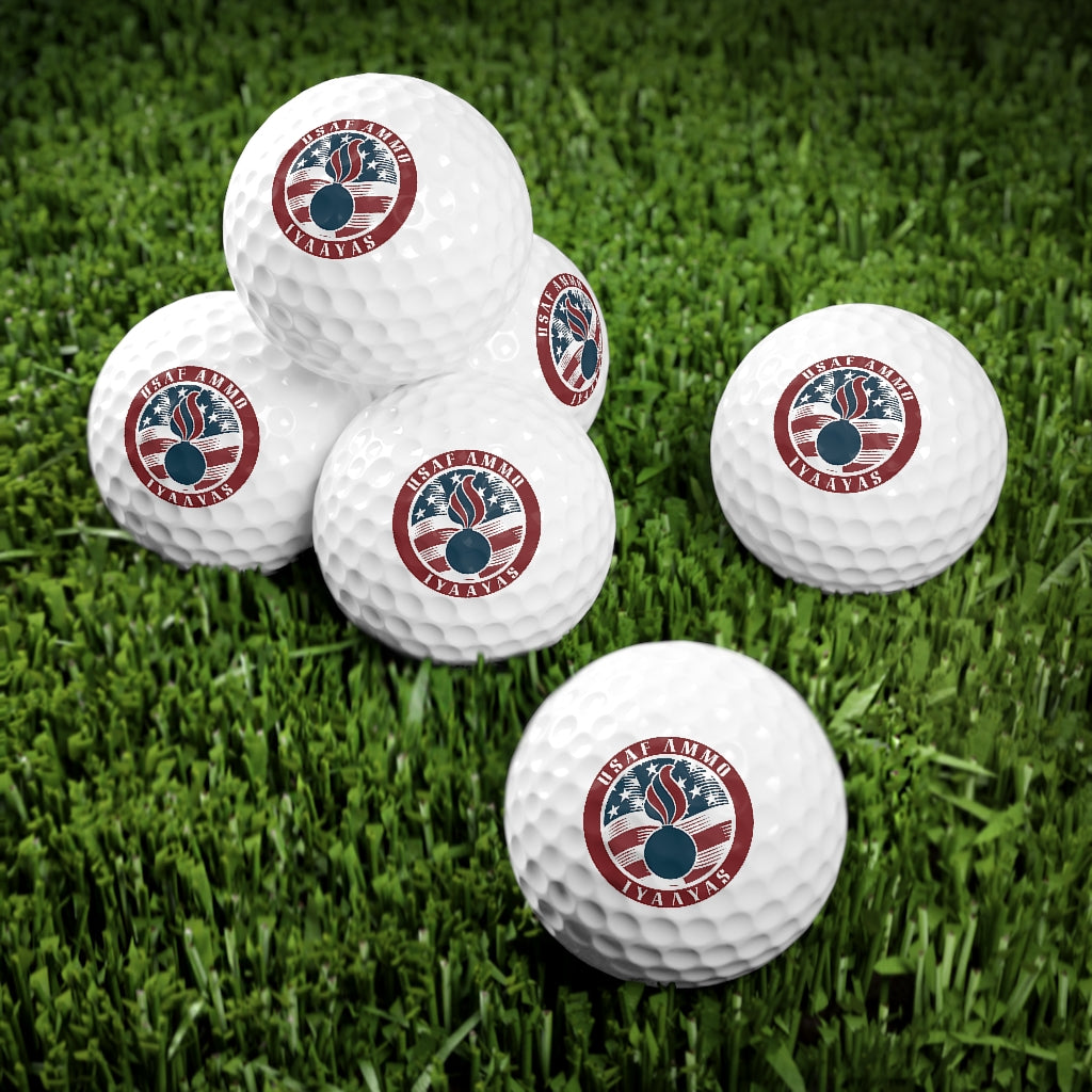 USAF AMMO Pisspot Flag Circular Logo Munitions Heritage Golf Balls, 6pcs